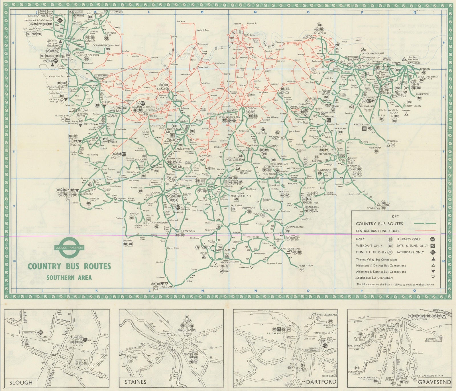 London Transport Bus map Country Area 1956 old vintage plan chart